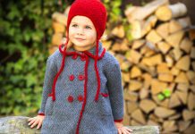 Kids-Set aus Mantel und Mütze mit I-Cord