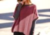 Zweifarbiger Strick-Poncho in one-size