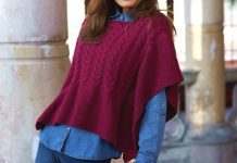 Kurz-Poncho im Muster-Mix mit Zopfmuster