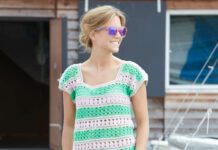 Gestreiftes Häkelshirt Netz-Top